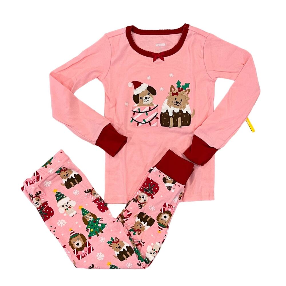 NWT Gymboree Pink W/Christmas Puppy Cotton 2-Piece Pajamas -